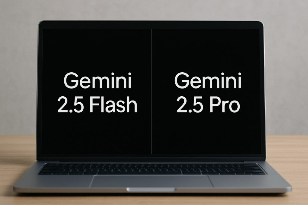 PC画面に「Gemini 2.5 Flash」と「Gemini 2.5 Pro」の文字が映っている画像