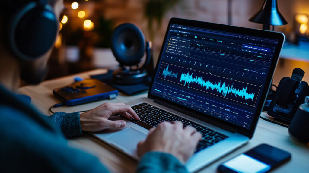 AI副業の文字起こしでヘッドホンをつけて音声をテキスト化している作業風景