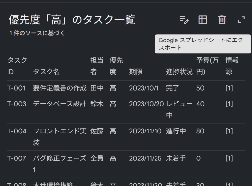 生成結果の画面