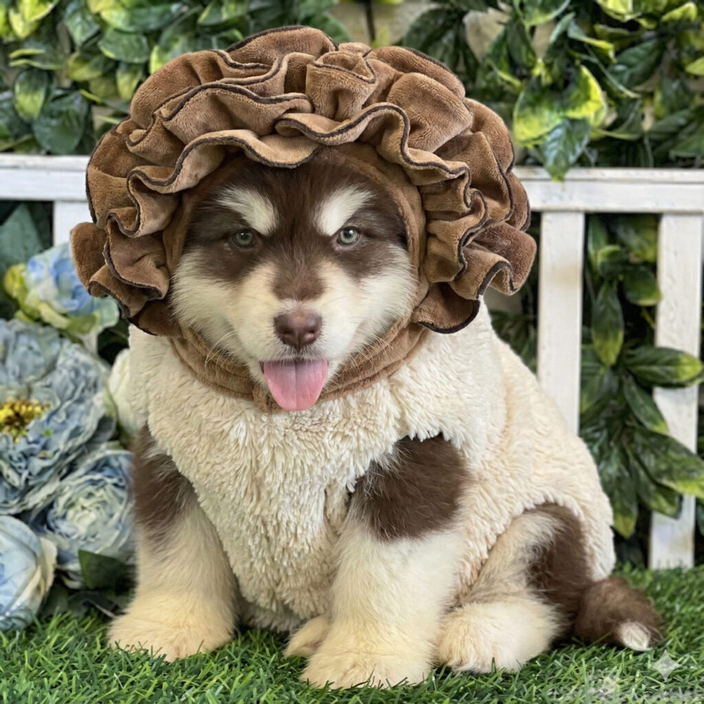 まいたけの着ぐるみを着ている犬の画像