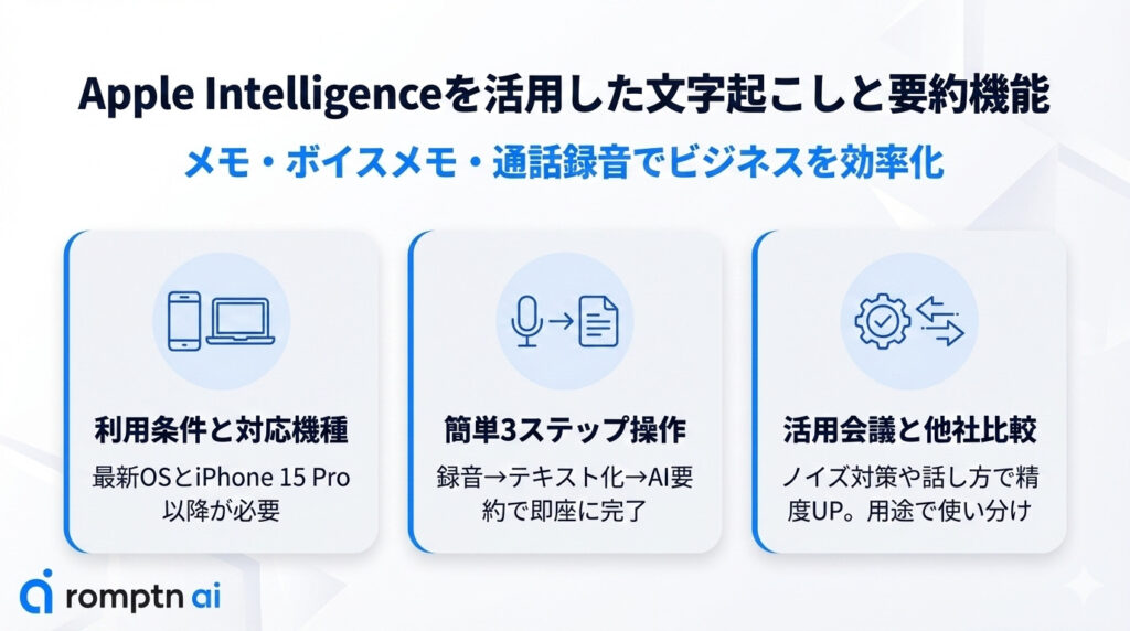 Apple Intelligenceを活用した文字起こしと要約機能の解説画像