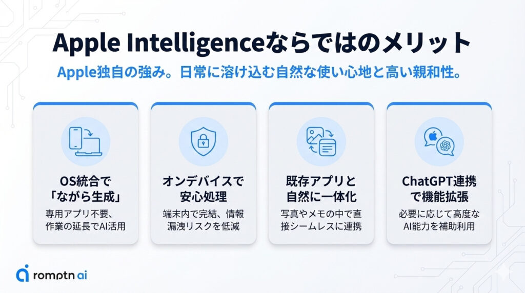 Apple Intelligenceならではのメリットについて解説した要約画像
