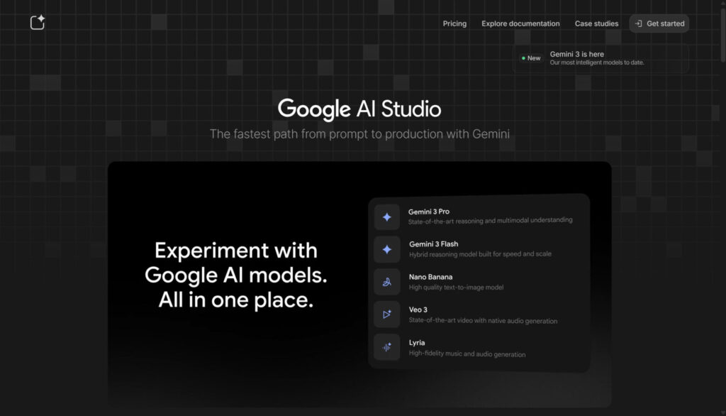 Google AI Studioのログイン前の画面