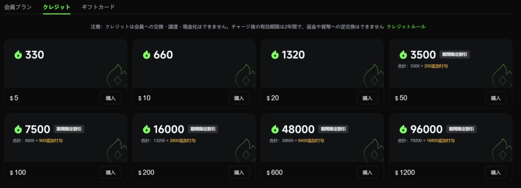 クレジットの画面