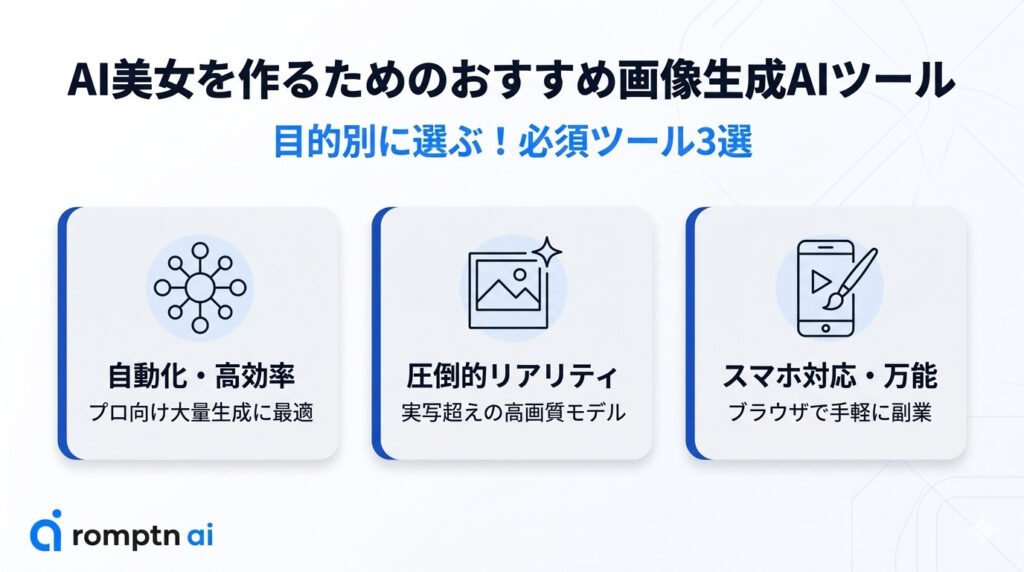 AI美女を作るためのおすすめ画像生成AIツールの要約画像