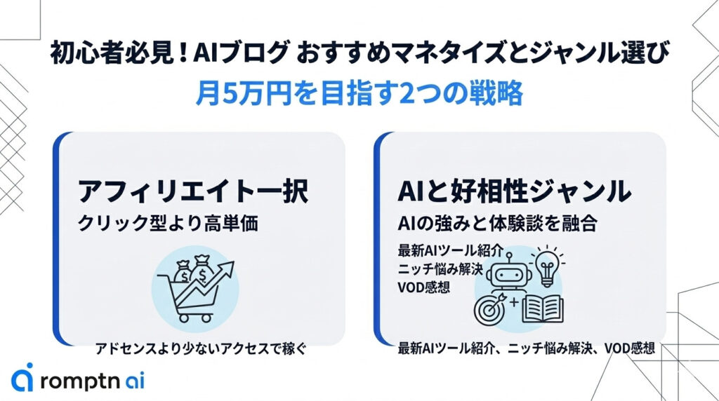 初心者必見！AIブログのおすすめマネタイズ方法とジャンル選びの要約画像