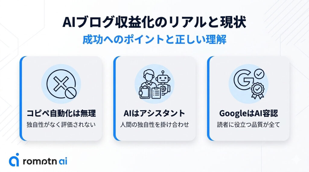 AIブログの収益化は難しい？リアルな難易度と現状の要約画像