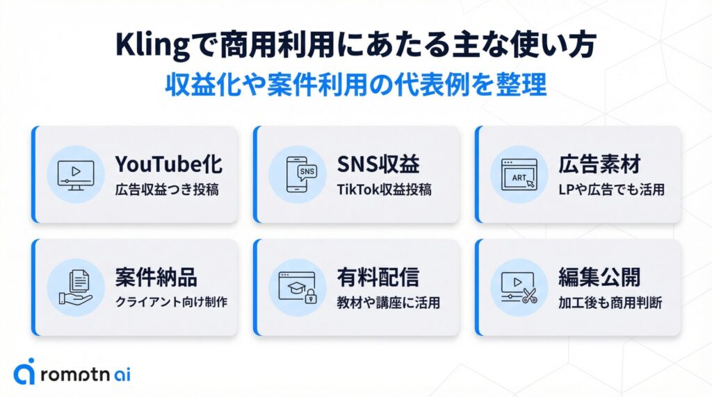 Klingの商用利用にあたる使い方のイメージ