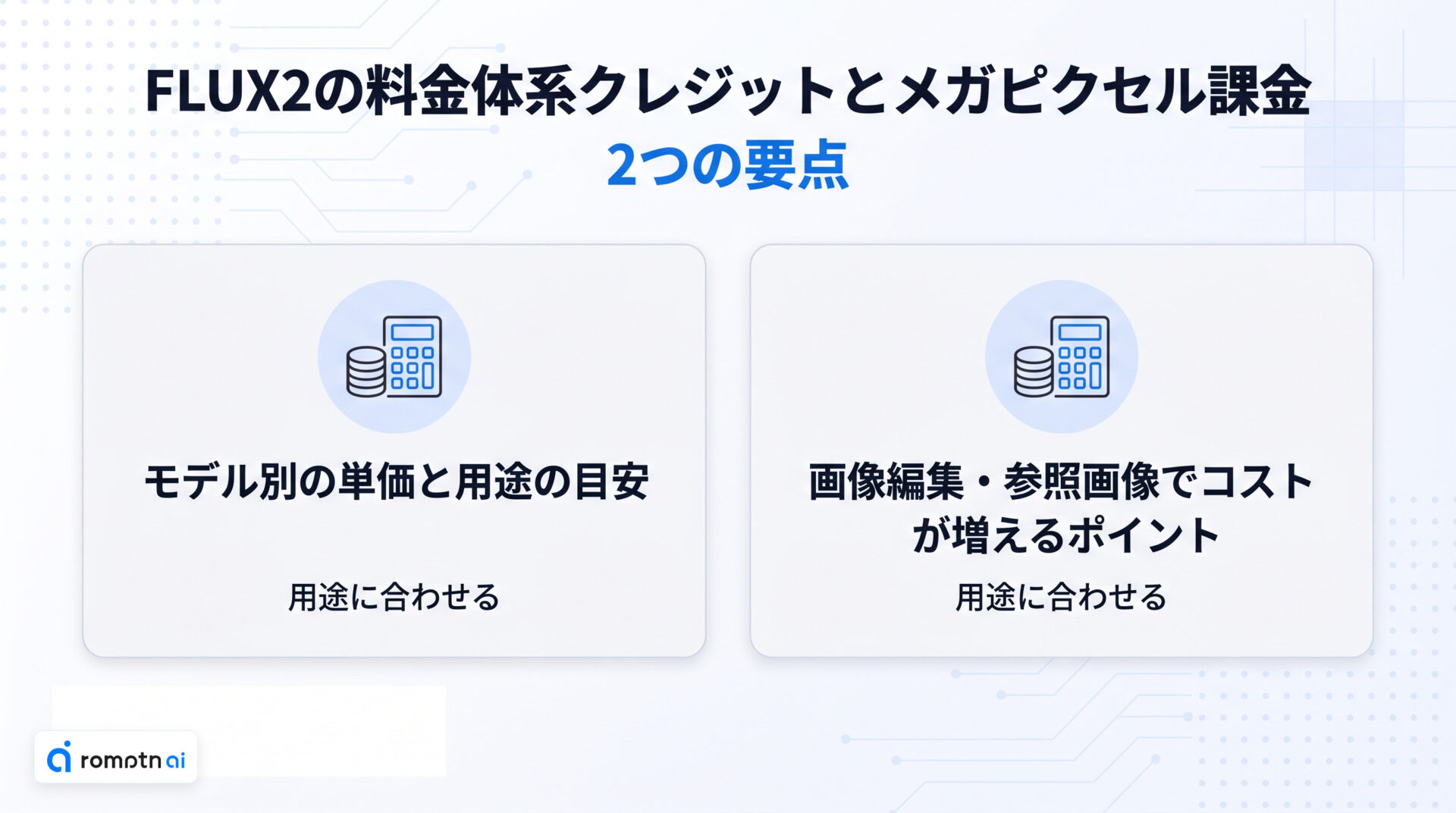 FLUX.2の料金体系:クレジットとメガピクセル課金の要点をまとめた図解