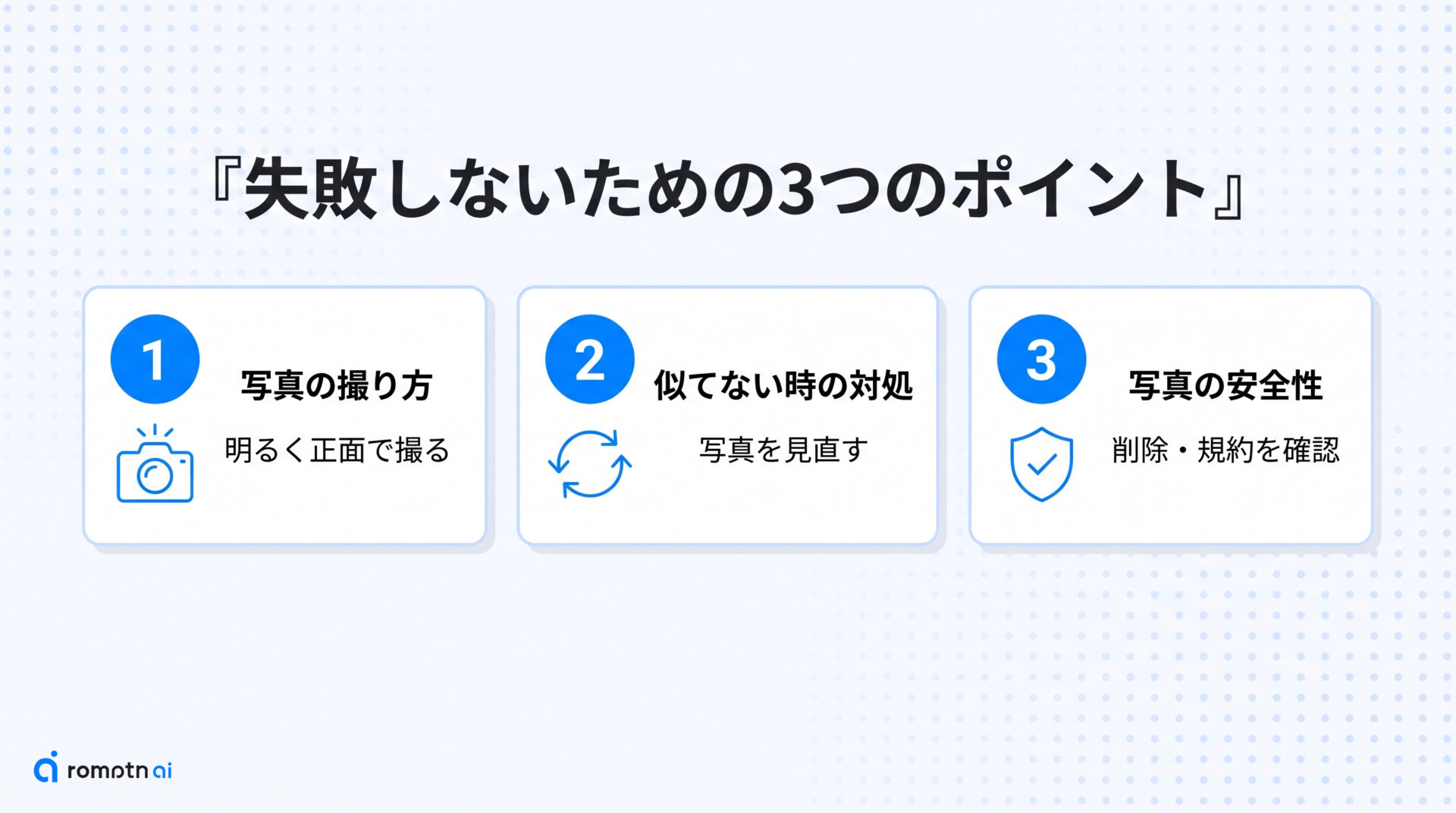 失敗しないコツと写真の注意点の要点をまとめた図解